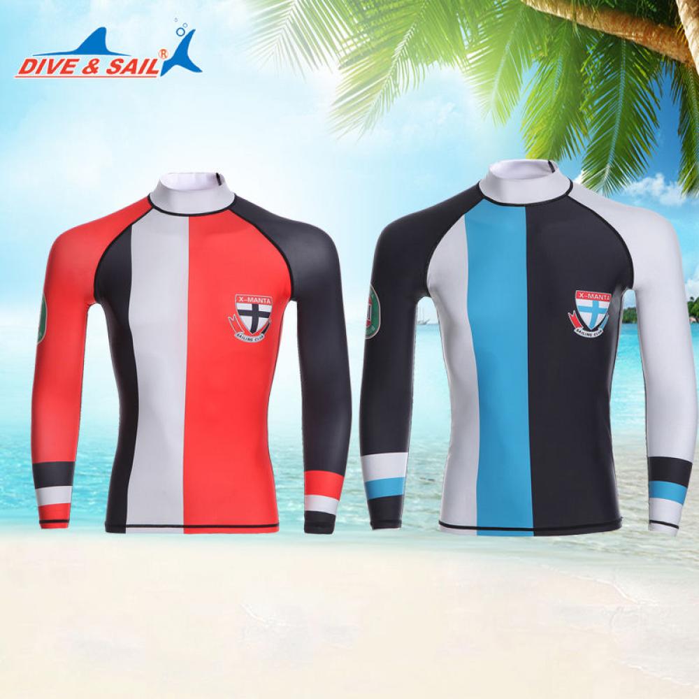 LS-647 Men Surf Diving Beach Suit Snorkeling Long Sleeve Shirt Swimwear Rash Guard Tops