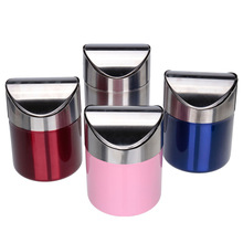 Stainless Steel Trash Bin 1.5L Mini Car DustBin Swing Lid Kitchen Worktop Waste Rubbish Trash Can