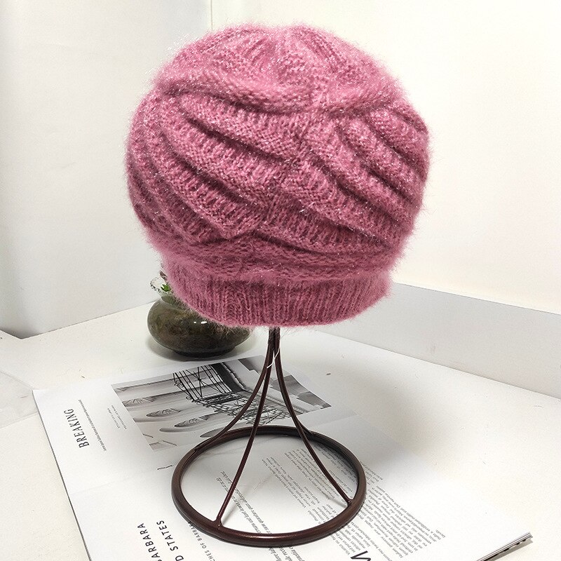 einfache Kaninchen Pelz Winter Hüte Für Frauen Winter Skullies Warme Wolle Kappe Gorros Weibliche Kappe Für großmurmeln Hütte Gestrickte kappen