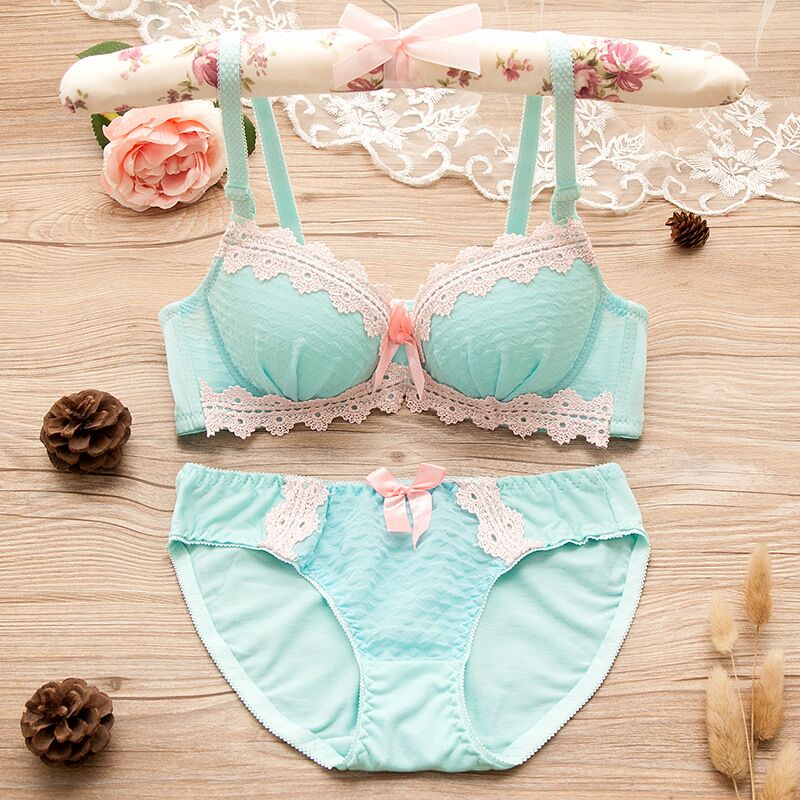Set reggiseni e mutandine per ragazze adolescenti pizzo senza anello in acciaio Set reggiseno per ragazza, slip intimo per ragazza Sexy regolabile reggiseni siere 3/4 Cup: green / 16