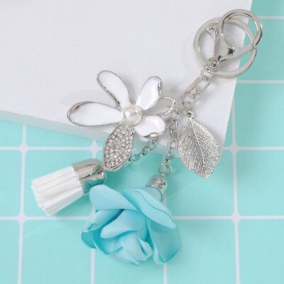 Fancy&Fantasy Flower Key ring Chiffon Tassel Car keychains Lady Couple Bag Ornaments Charm Flower Keychain