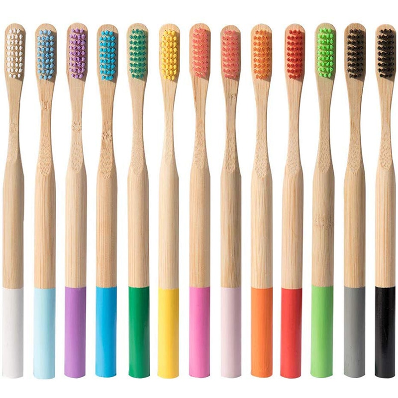 5 Of 10 Stks/set Milieu Bamboevezel Tandenborstel Voor Orale Gezondheid Koolstofarme Medium Zachte Haren Houten Handvat Tandenborstel
