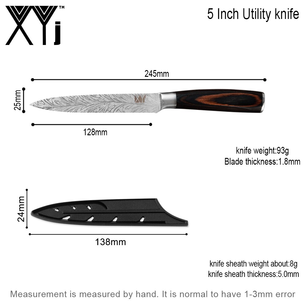 XYj Keuken Roestvrijstalen Mes Damascus Patroon Sharp Blade Chef Snijden Brood Hakken Santoku Utility Paring Messen: H  5 UTILITY KNIFE
