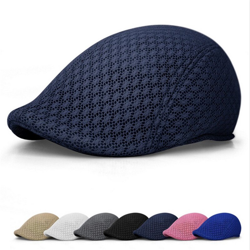 Summer Unisex Men Women Sun Mesh Beret Cap Newsboy Cabbie Flat Peaked Hat Casquette Breathable Berets