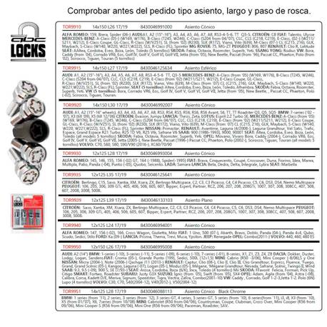 Juego 4 tornillos 12X125 L28 17/19 antirrobo llantas ABC LOCKS