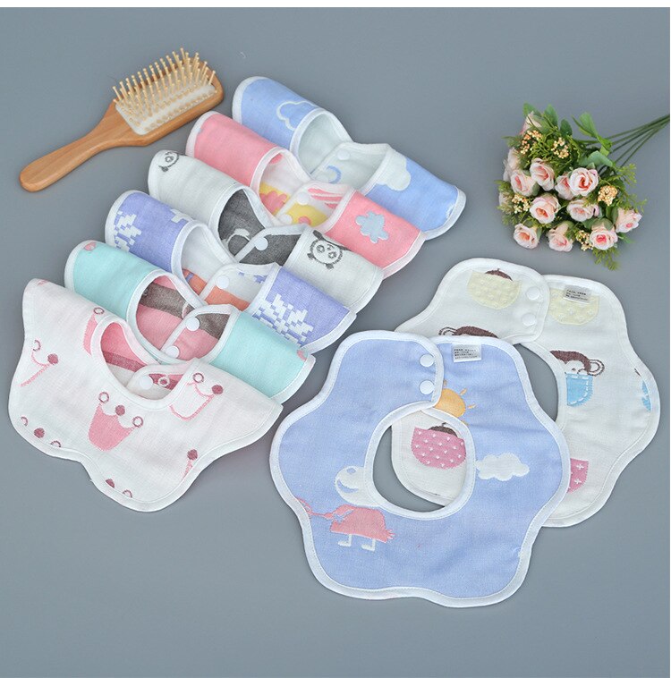 3 Stks/set Mousseline Baby Slabbetjes 360 Graden Rotatie Gaas Kids Bandana Burp Doek Zachte Pasgeboren Baby Speeksel Handdoek Babyvoeding stuff: 3pcs Random Colors E