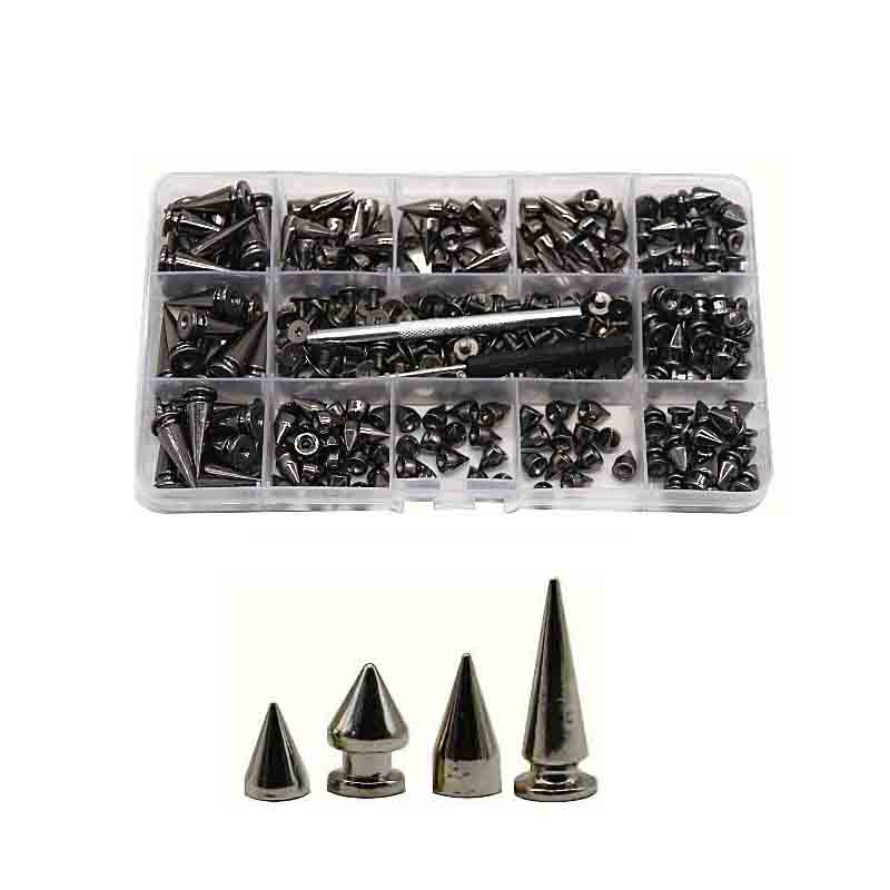 Juego de tachuelas y pinchos traseros de tornillo de remache Punk, Kit con herramientas de artesanía de cuero, cono de bala DIY para collar de pulsera de cuero, 180/80 juegos: XS / Zinc envejecido