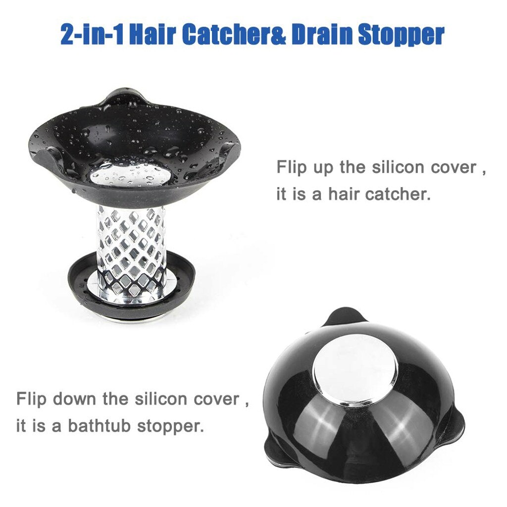 Bathtub Stopper Hair Catcher for Shower Drain 2 in 1 Prevent Hair Clogs Black Hair Catcher Sealing Rings Kitchen Accessories