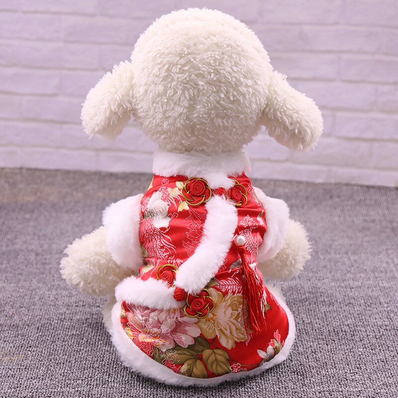 Huisdieren Kleding Happy Douane Tang Kostuum Jaar Verhogen Down Bipod Cheongsam Kat En Hond Kleren Teddybeer Grote jumpsuits: Red / S