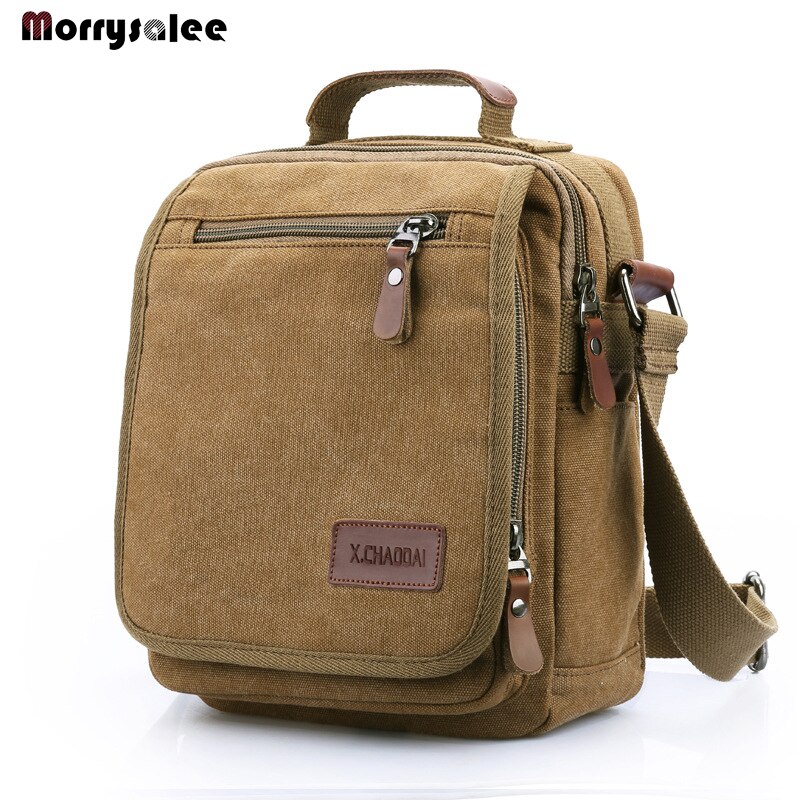 Vertical Square Canvas Bag Men's Messenger Bag Large Capacity Shoulder Bag Handbag Handsome Bag For Male: Khaki