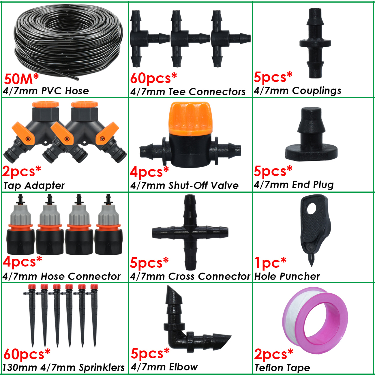 KESLA 1/4'' Hose Garden Micro Drip Irrigation Automatic Watering System Kit 13CM Sprinkler for Pot Flowers Vegetables Greenhouse: Orange