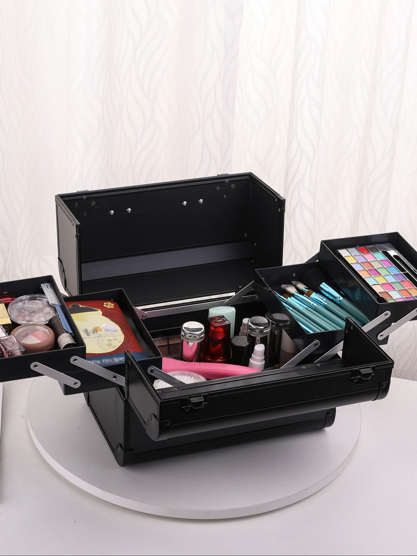 Makeup Case Cosmetic Organizer Case Extra Large 12 Inch 6 Trays Portable Makeup Organizer Case Make Up Carrying Box: Dark Grey