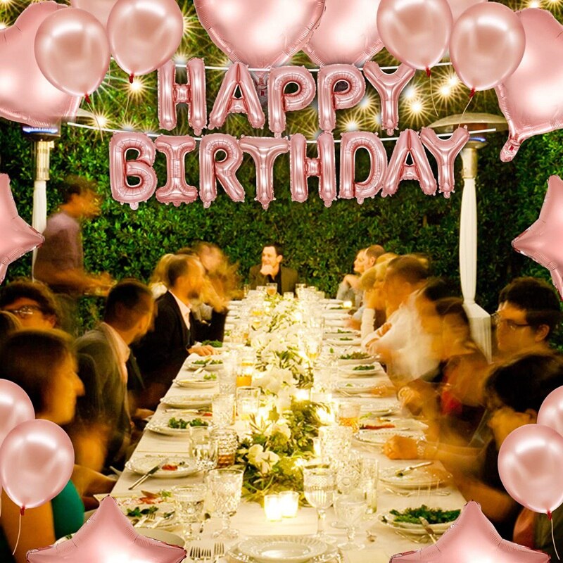 Rose Gold Birthday Decorations Including Rose Gold Happy Birthday Banner Confetti Balloons Foil Balloons Balloon Ribbon