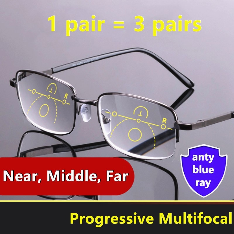 Mænd multifokale læsebriller progressive bifokale nær langt anti blue ray presbyopiske briller forstørrelsesglas kvinder sorte gafas