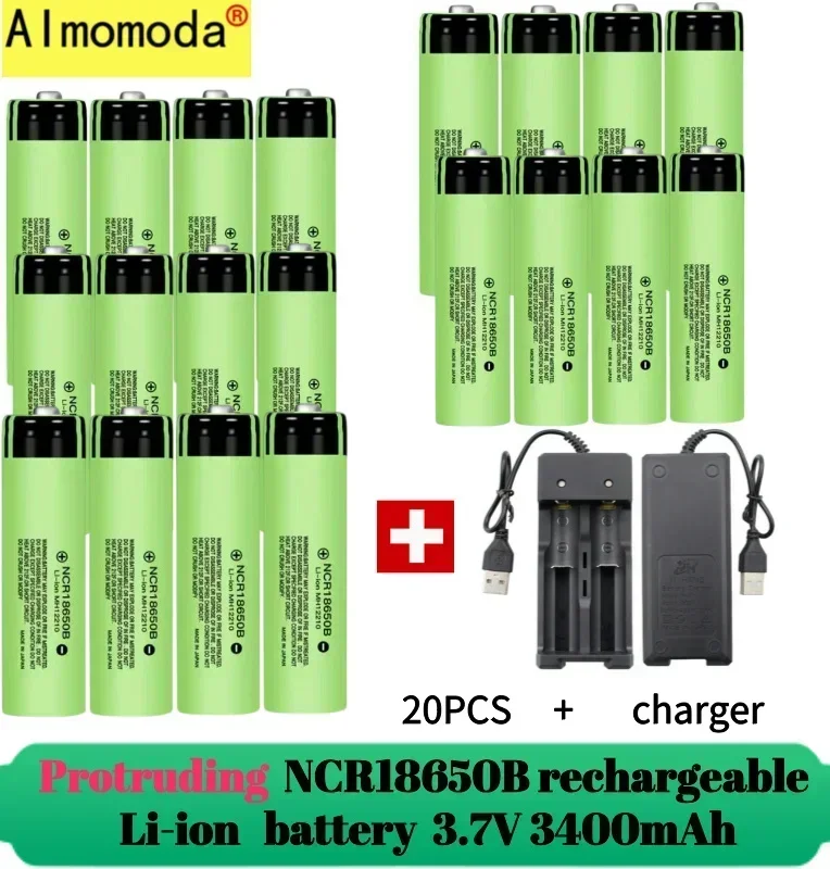 Spike2025 sobresaliente 100% batería de litio recargable NCR18650 3,7 V 3400mAh 34B cargador USB linterna de batería original: Azul cielo