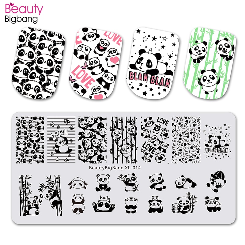 Beautybigbang Nail Plaat Voor Stamping Leuke Panda Patroon Nail Stempelen Platen Rechthoek Stempel Nail Art Accessoires Bbb XL-014