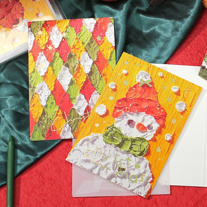 4pc/lot Pop UP Santa Claus Snowman Merry Christmas Tree Greeting Card With Envelope Party Invitations Year Postcard