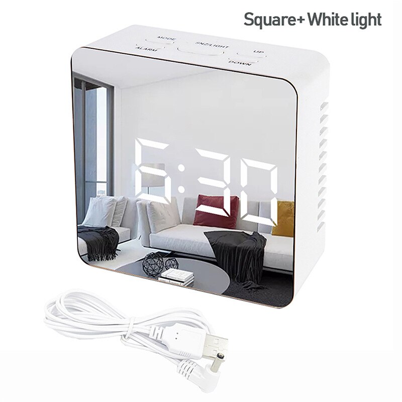 Digital Mirror LED Display Alarm Clock Multifunction Snooze Desk Clock Temperature Calendar USB/AAA Powered Electronic: B-8.1x8.1x3.4cm-3