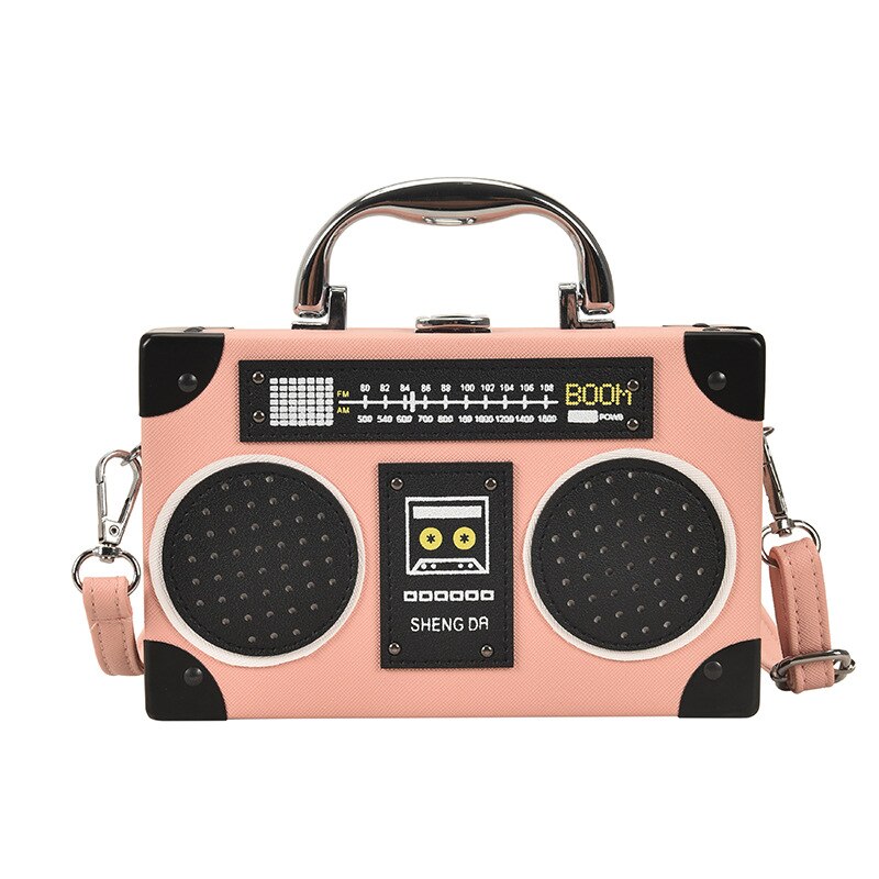 Borse e borsette della frizione del partito di forma della scatola della Radio di modo per le donne borsa a tracolla della spalla del progettista borse uniche della maniglia superiore Tote: Colore rosa