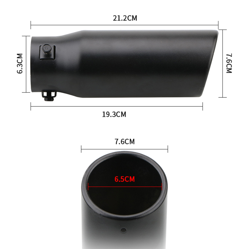 Punta de silenciador de escape para coche, entrada de 2,5 ", salida de 3", 21CM, acero inoxidable, plata, negro, tubos de escape, accesorios para coche