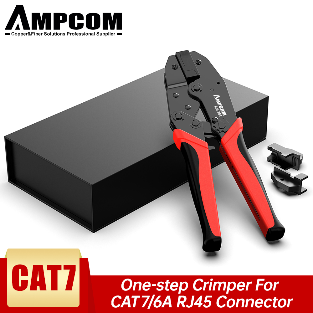 Cat7 crimper ferramenta friso alicate ampcom rede profissional crimper para cat7 cat6a stp plugues modulares com conector rj45 8p8c