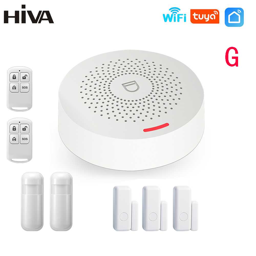 HIVA Tuya Smart Home Wifi Alarm System for House Business Garage Warehouse Wireless Safety Security Alarm work with Alexa: G / US plug