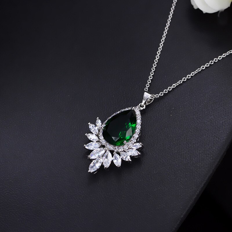 Pera Classic Marquise Cut Zirconia Crystal Big Bule Green Water Neklaces Pendants for Women Daily Dinner Party Jewelry P007: Green