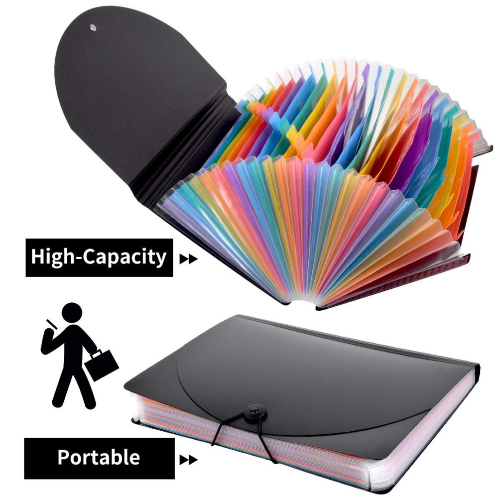24 Pockets Portable Rainbow Expanding File Folder with Lid A4 Expandable File Organizer for Office/Business/Home
