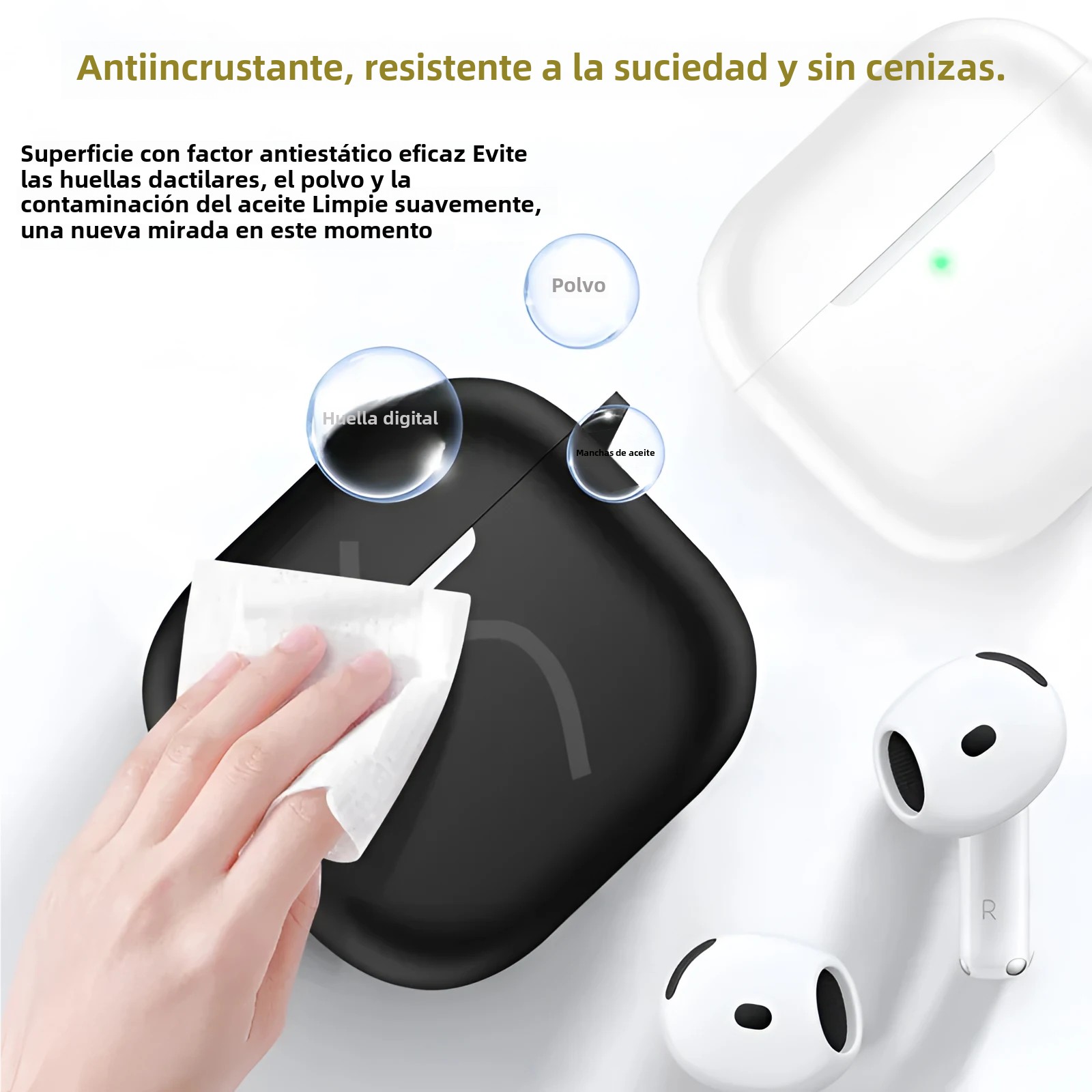 OUIO Funda para auriculares inalámbricos Funda protectora de cobertura total con hebilla colgante, funda para auriculares de gel de sílice para AirPods 4