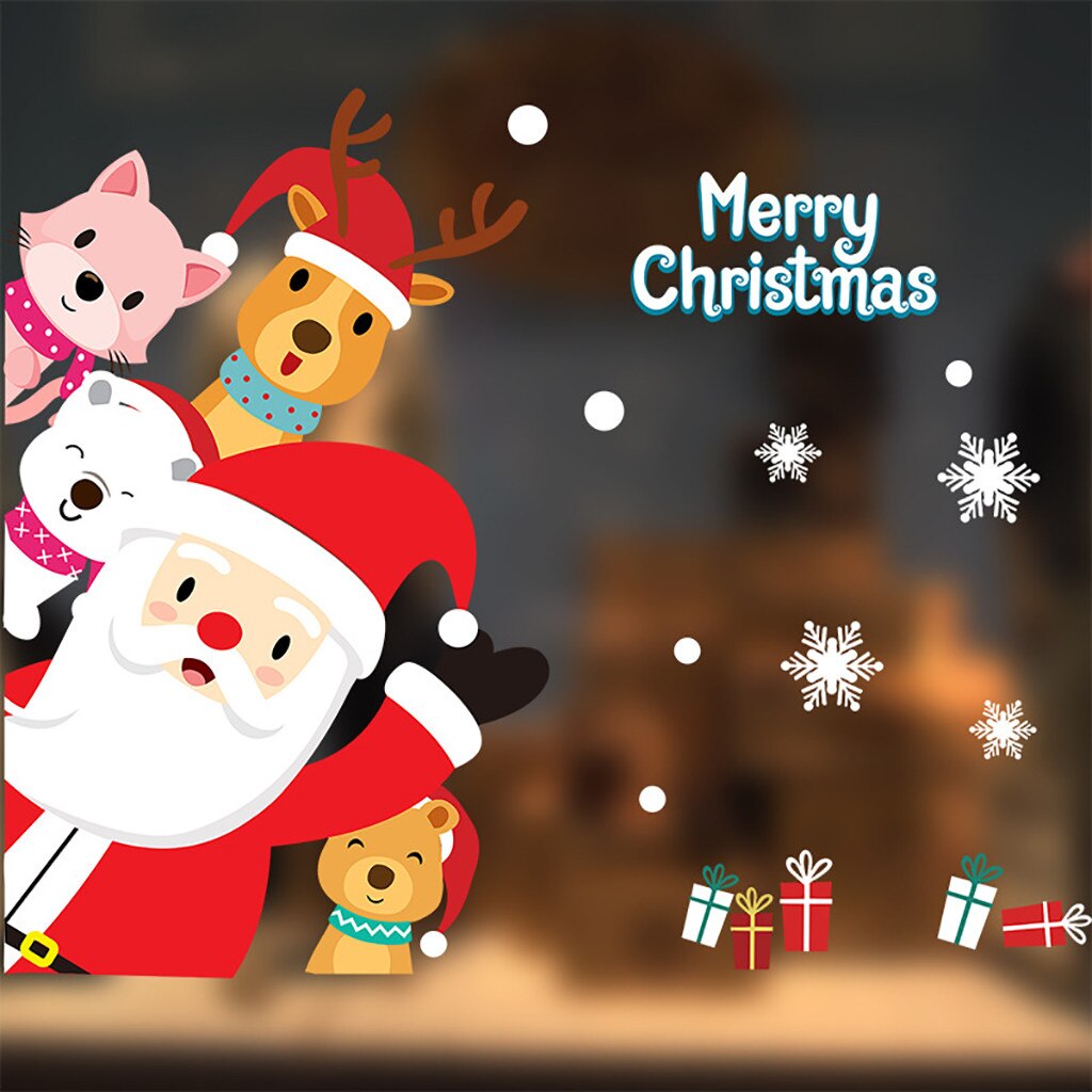 Merry Christmas Window Art Decals Family Room Wall Stickers Murals Decorative Stickers Removable Wall Art Stickers: B