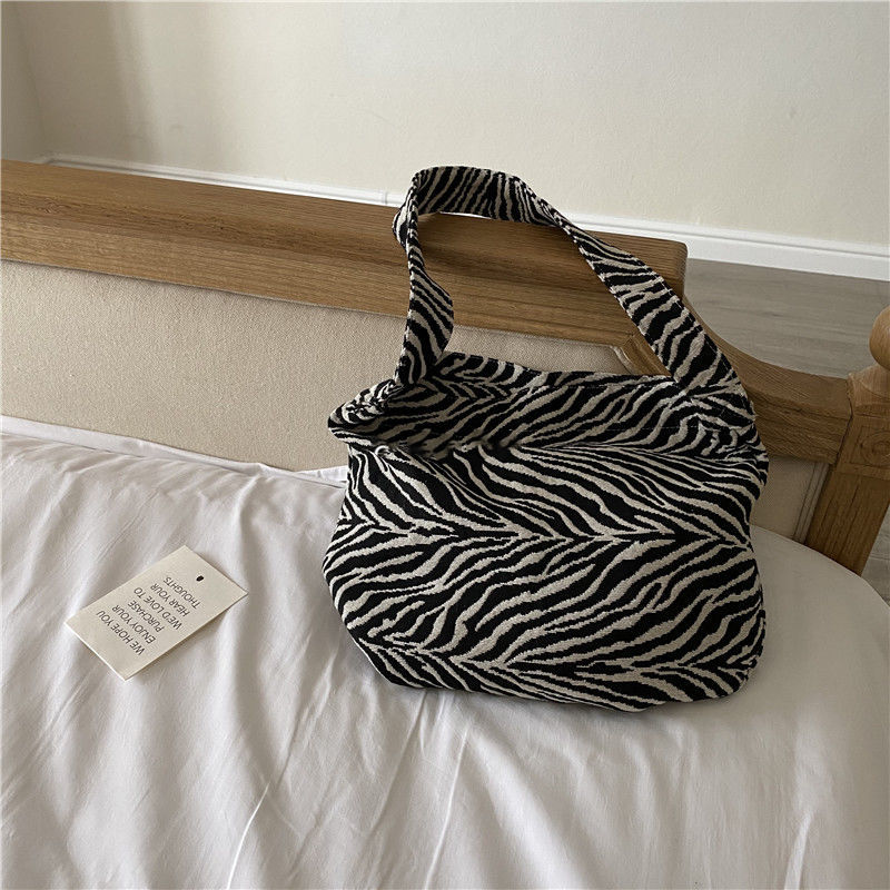 Bolso de lona informal Ulzzang de cebra para mujer, bolsa de hombro estilo Harajuku, punk, chic, de gran capacidad