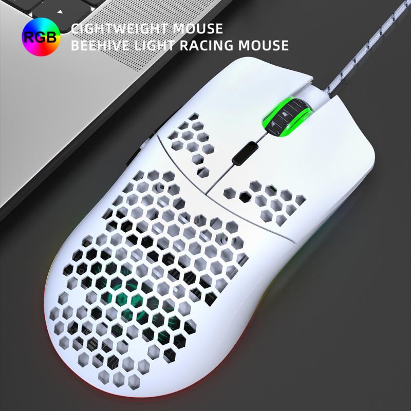 HXSJ J900 USB Wired Gaming Mouse RGB Gamer Mouses With 6 Adjustable DPI Honeycomb Hollow Ergonomic For Desktop PC