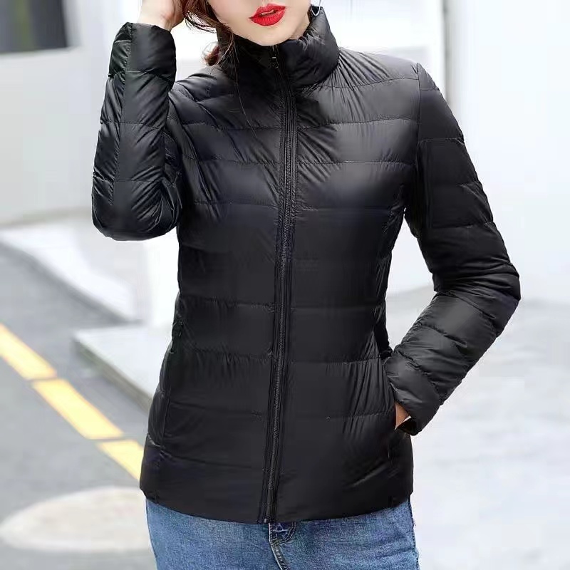 2024New Female Cold Jacket Women Winter Light White Duck Down Jacket Slim Puffer Jacket Portable Windproof Down Coat Top: XXXL / black