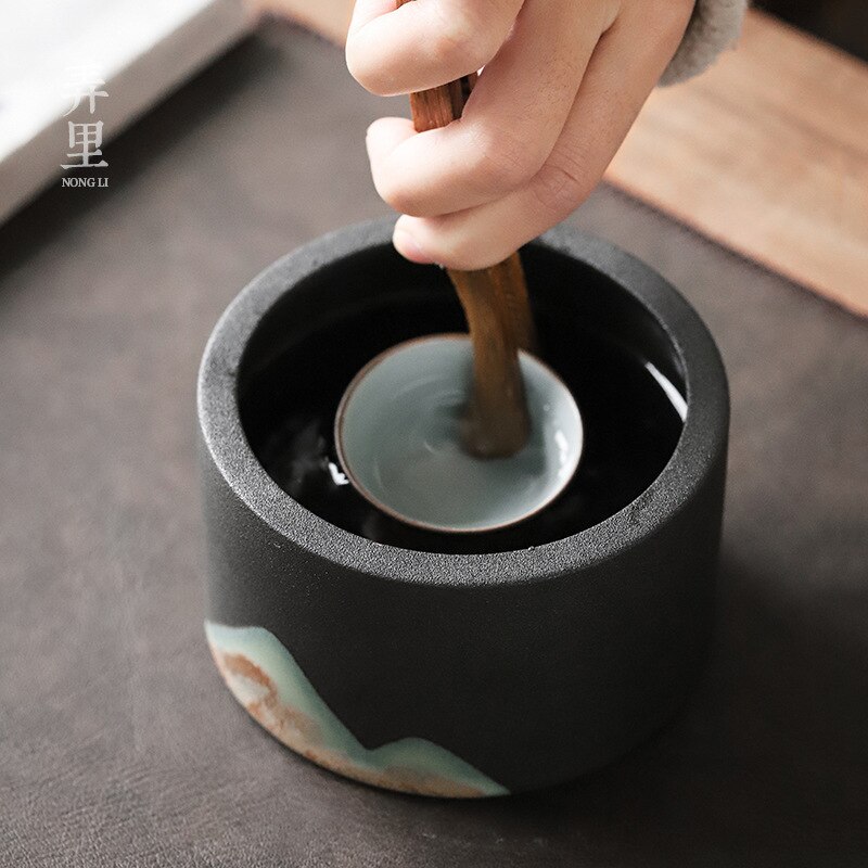 Tea Wash Large Japanese Zen Household Black Porcelain Tea Cup Washing Utensils Tea Tray Jianshui Tea Wash Tea Basin