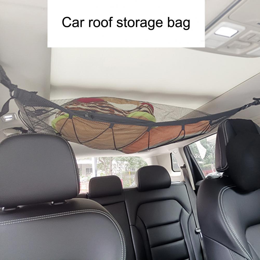 Net Bag Adjustable High Toughness Polyester Zipper Adjustable Drawstring Ceiling Net Pocket for Car