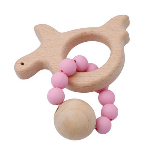 Houten Dier Maan Vormige Armband Siliconen Kralen Rammelaar Baby Kinderziektes Speelgoed