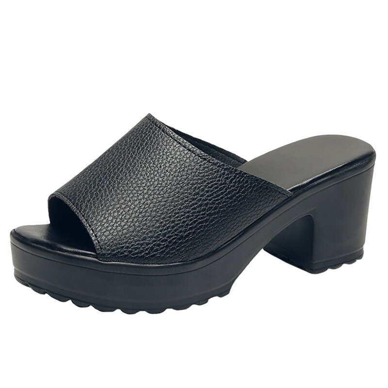Sandaler dam sommarpumps högklackade sandaler casual beach peep toe toffel plus storlek 35- 41: Svart / 7