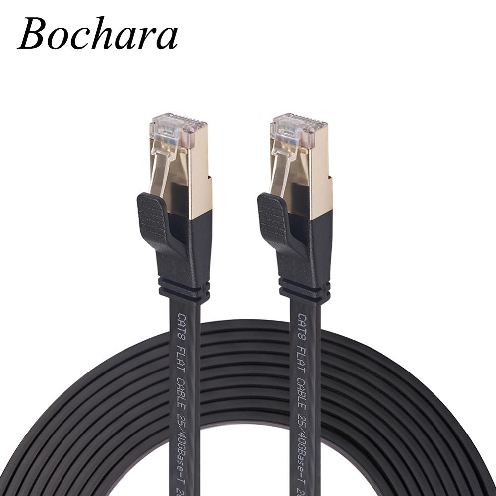 Bochara Vergulde Platte Cat8 Ethernet Rj45 Kabel Man Op Man Multi-Afgeschermde Voor Modem Router Lan Netwerk 3M 5M 10M 15M 20M