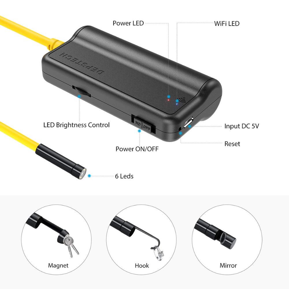 DEPSTECH Upgrade 5.0MP HD Wireless Endoscope WiFi Borescope 16 inch Focal Distance Semi-Rigid Snake Inspection Camera for iOS