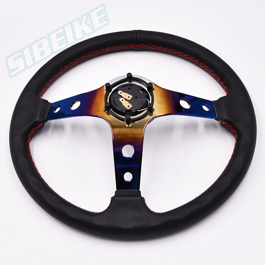 Volante de cuero de ante de 14 pulgadas para coche Universal, color azul quemado