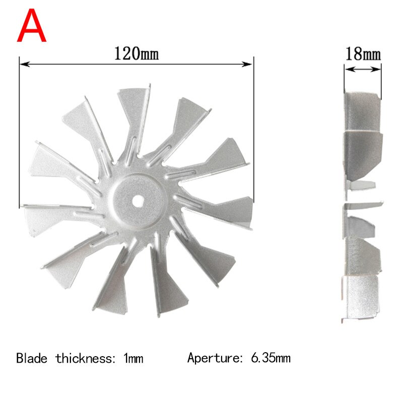 Aspas de ventilador de Motor de aleación de aluminio, paletas de paleta para horno, estufa de Pellet, ventilador de escape, Motor de combustión de escape, 120mm x 16mm: A