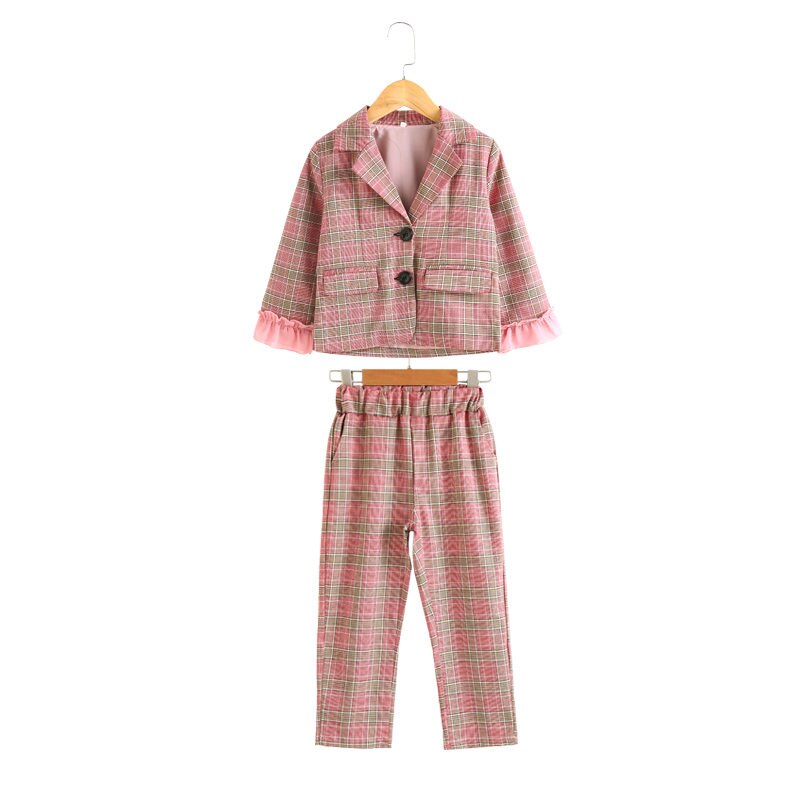 Ensemble de vêtements d'automne pour filles et adolescentes, veste + pantalon à carreaux, survêtement scolaire, vêtements pour enfants de 4 à 13 ans