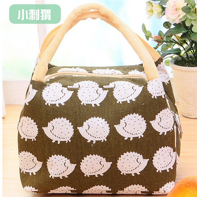 Newest Lunch Bag Insulated Cold Canvas Stripe Picnic Carry Case Thermal Portable Lunch Box Women Kids Men Lunch Box Bag Tote: Orange