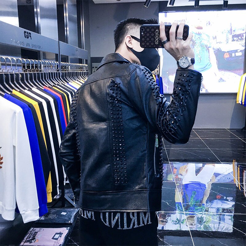 Veste en Faux cuir pour hommes, Punk Rock DJ scène veste en cuir pour hommes Jaqueta Masculina Couro hommes veste en Faux cuir à Rivet de