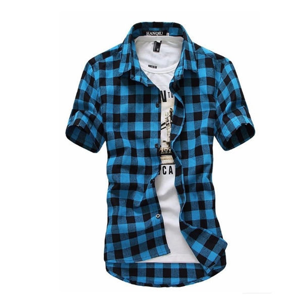 Rød og svart rutete skjorte herre skjorter sommer chemise homme mens rutete skjorter kortermet skjorte for menn bluse