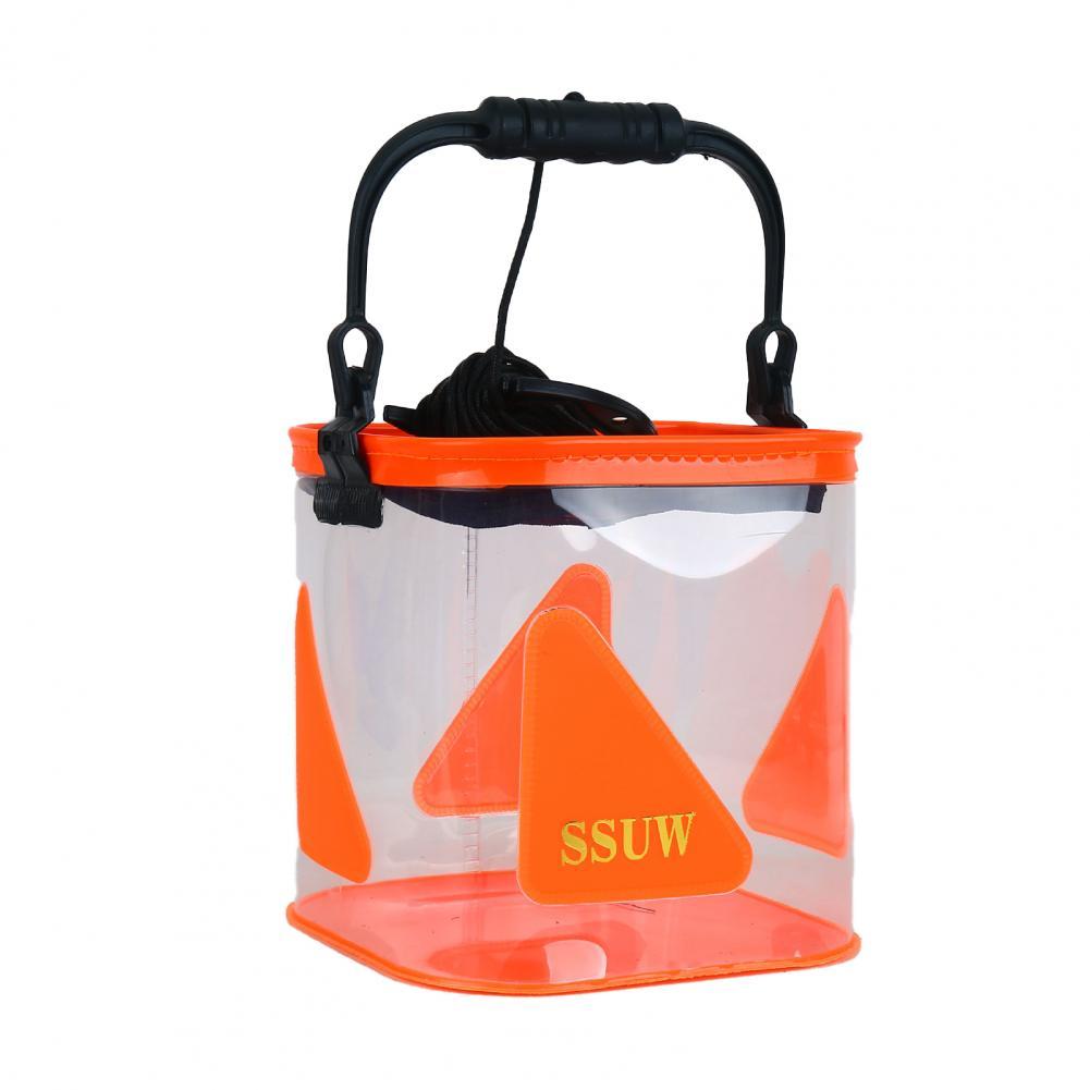 Cubo de pesca transparente, barril de pesca práctico, Mini barril de pesca EVA, plegable de plástico para exteriores: Orange 22cm