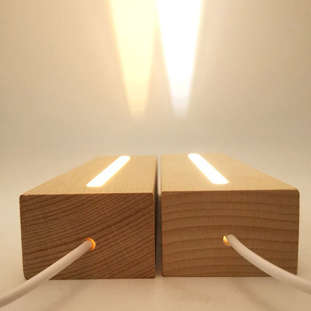 Lamp Acryl Lichtgevende Base Led Beukenhout Strip Nachtlampje Diy Houten Lamphouder Rechthoekige Lichten Houten Lichtgevende Lamp