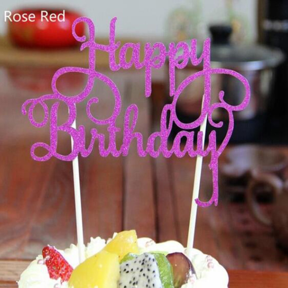 Gold Silver Blue Cupcake Cake Topper Happy Birthday Cake Top Flags for Love Family Birthday Party Baking Decoration Supplies