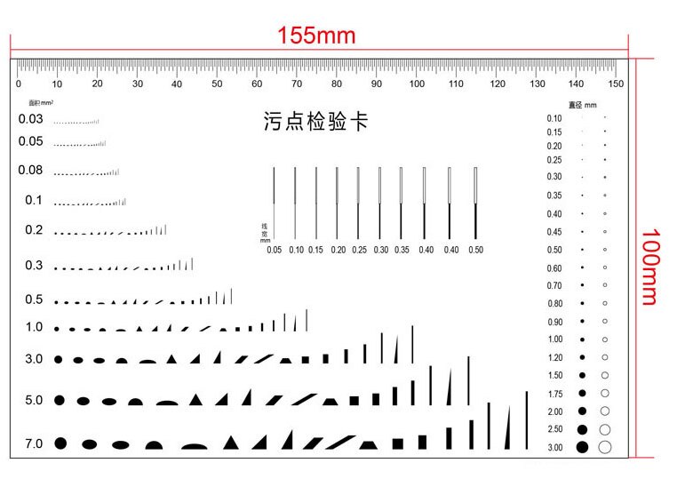 65x100mm Standard Point Gauge Film Ruler Line Width Diameter Area Comparison Card Micrometer for Defect Detection: 11