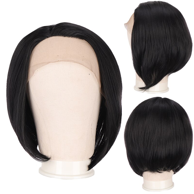 DIANQI 11 "Bob corto peluca sintética parte lateral peluca con malla frontal recto Bob con cola rizos Pelo Corto Oro Negro peluca para mujeres
